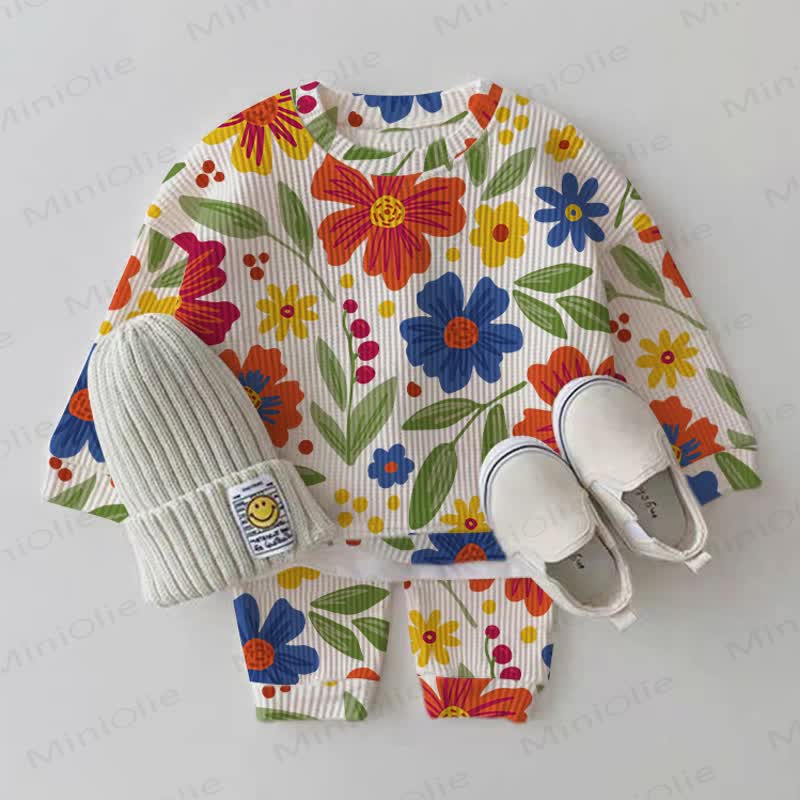 Baby Colorful Flower Waffle 2-piece Set - White - 2-3T - image 1