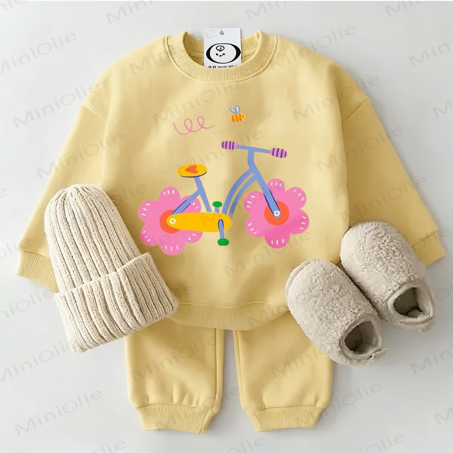 Baby Colorful Bicycle Yellow Sweatshirt Set - Yellow - 2-3T - image 1