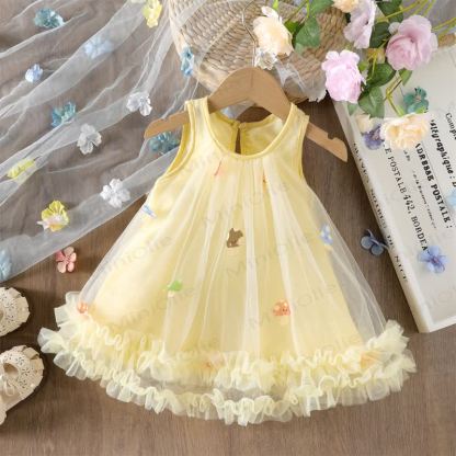 Toddler Girl Mushroom Mesh Dress - Yellow - 4-5T - image 1