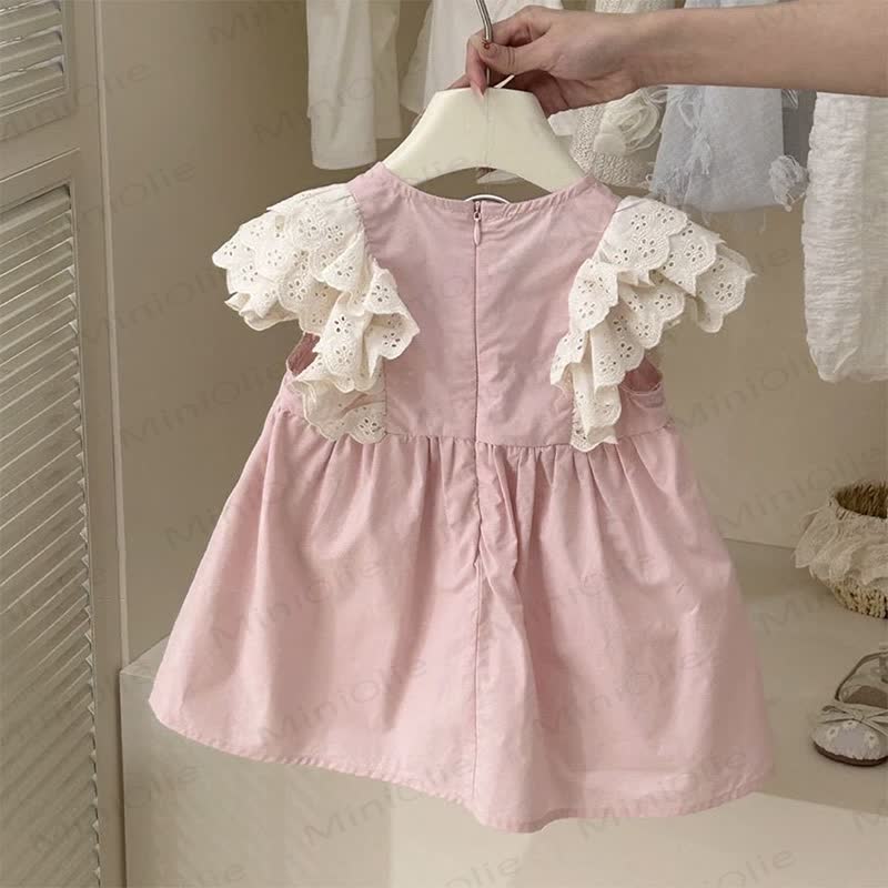 Toddler Lace Ruffled Sleeves Pink Dress - Pink - 4-5T - image 1