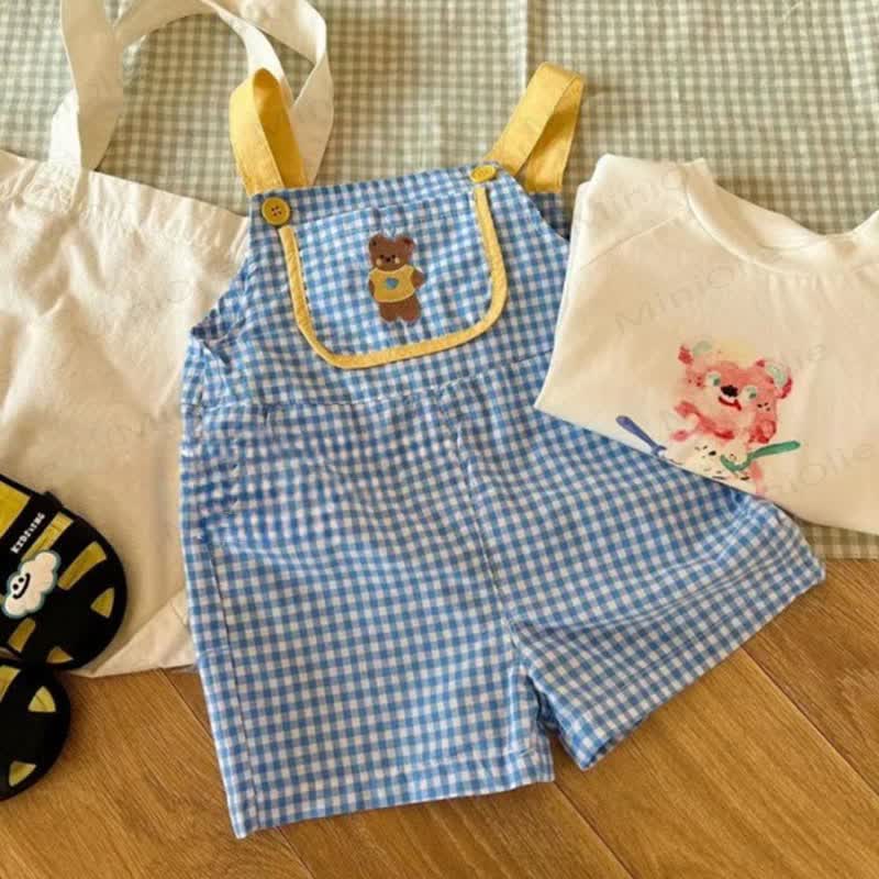 Baby Toddler Plaid Bear Overalls - Blue - 4-5T - image 1
