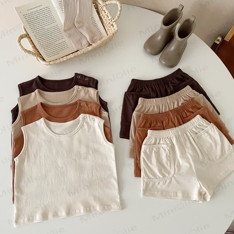 Baby Solid Color Tank and Pocket Shorts Set - image 3