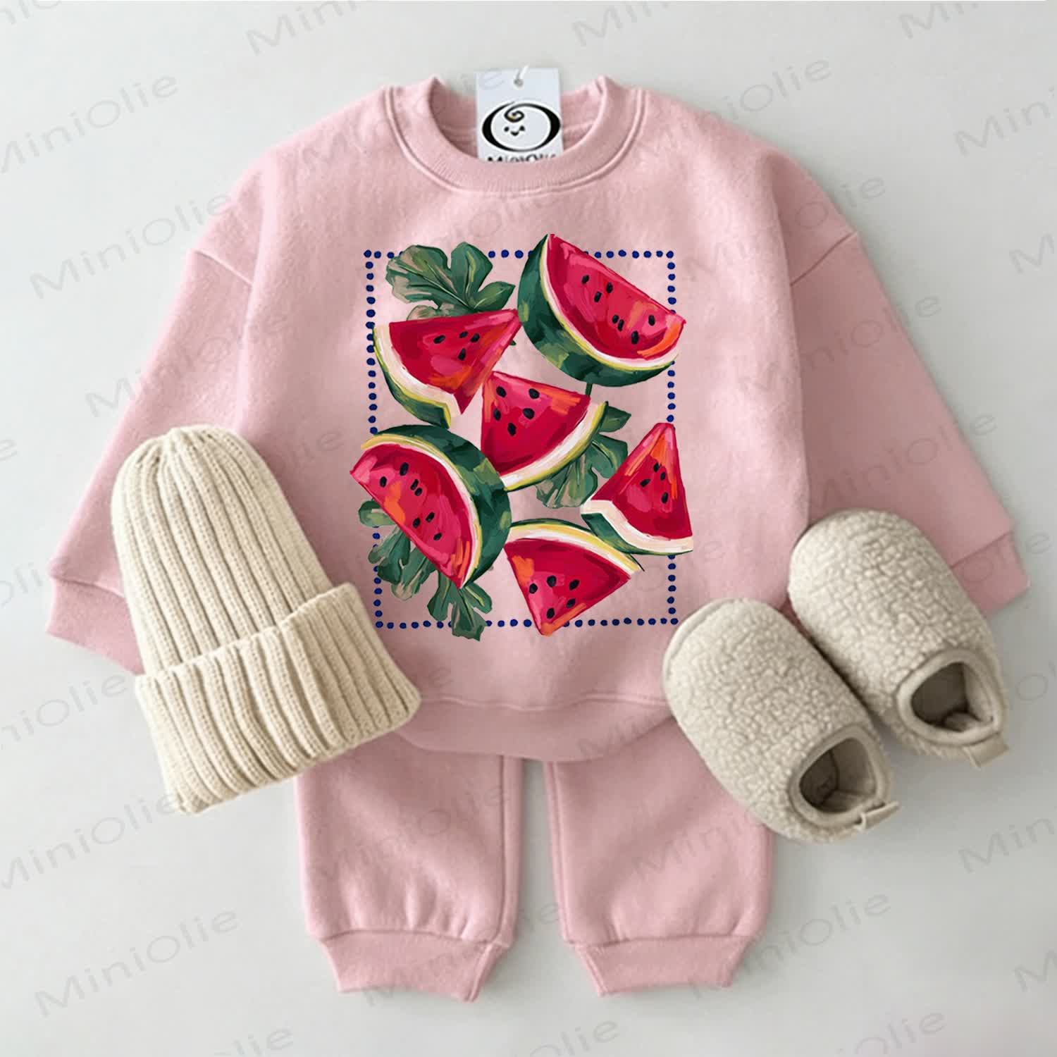 Baby Watercolor Watermelons Pink Sweatshirt 2-piece Set - Pink - 2-3T - image 1