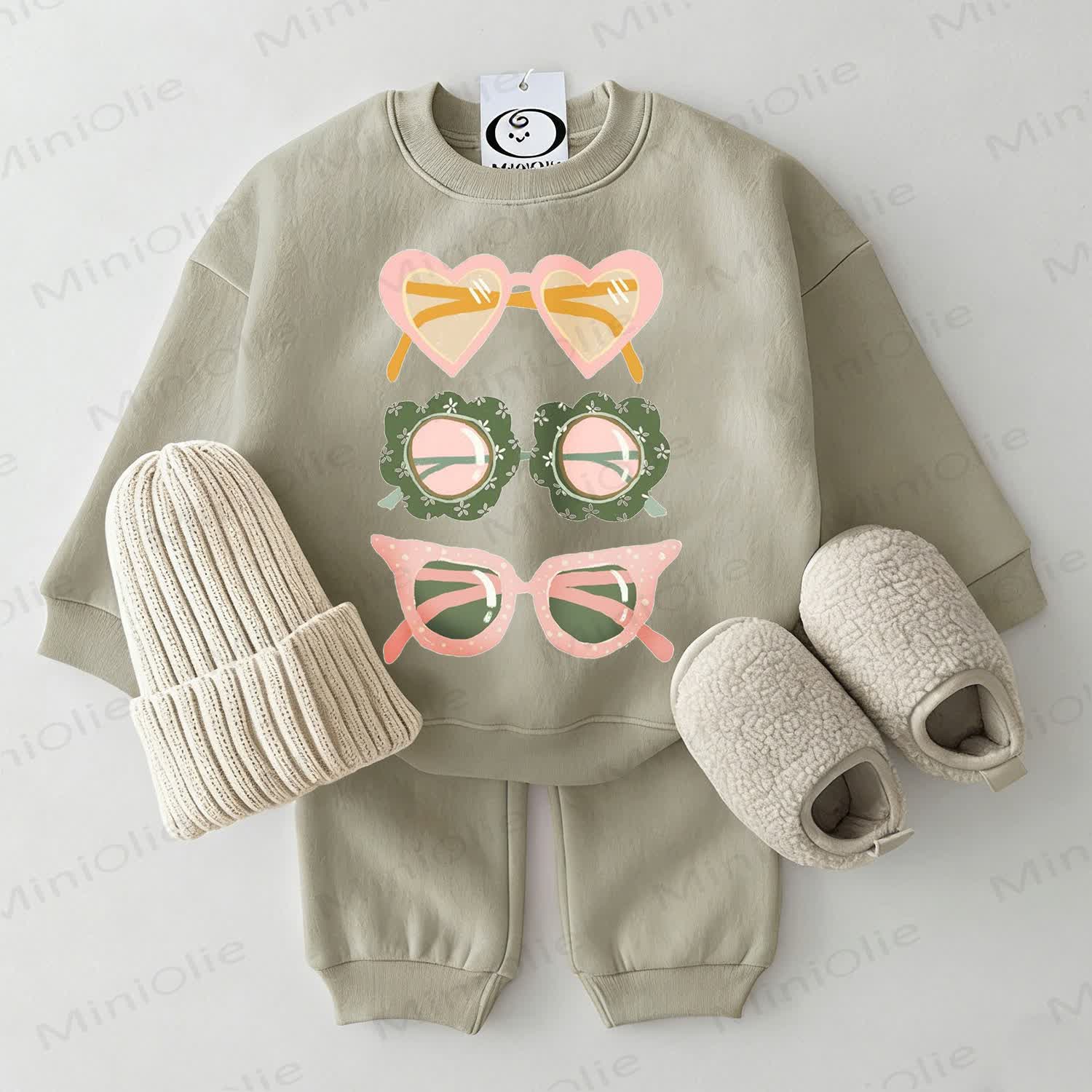 Baby Pastel Sunglasses Sweatshirt 2-piece Grey Green Set - Grey Green - 2-3T - image 1