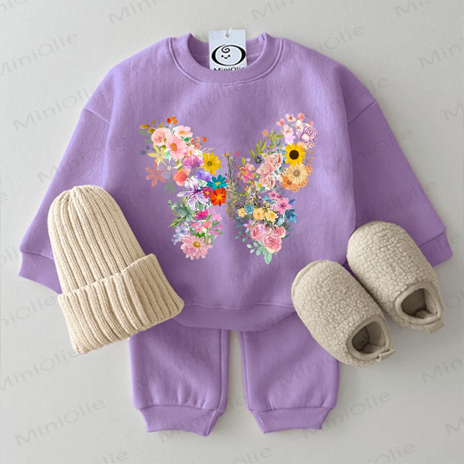 Baby Floral Butterfly Purple Sweatshirt 2-piece Set - Purple - 2-3T - image 1
