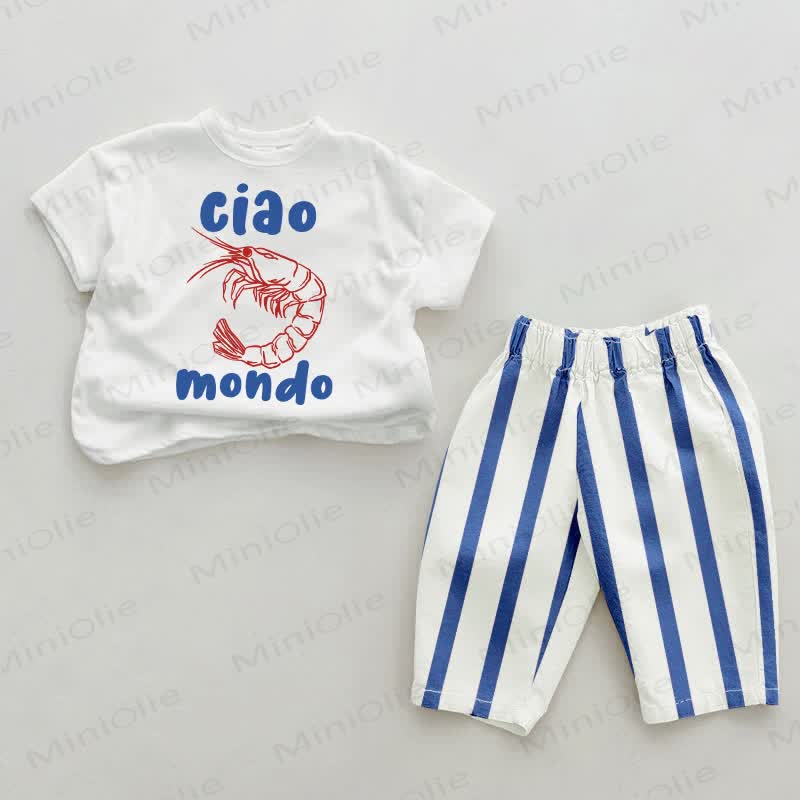 CIAO MONDO Baby Blue Vertical Striped 2-piece Set - White&Blue - 2-3T - image 1