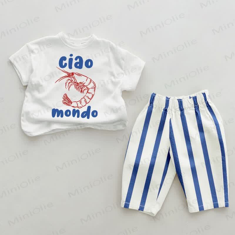 CIAO MONDO Baby Blue Vertical Striped 2-piece Set - White&Blue - 2-3T - image 1