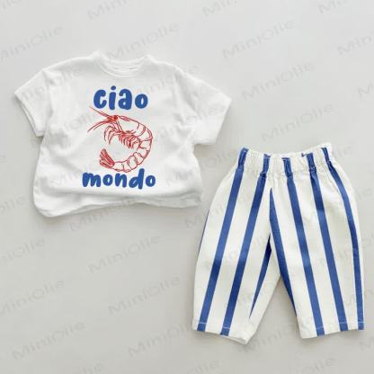 CIAO MONDO Baby Blue Vertical Striped 2-piece Set - White&Blue - 2-3T - image 1