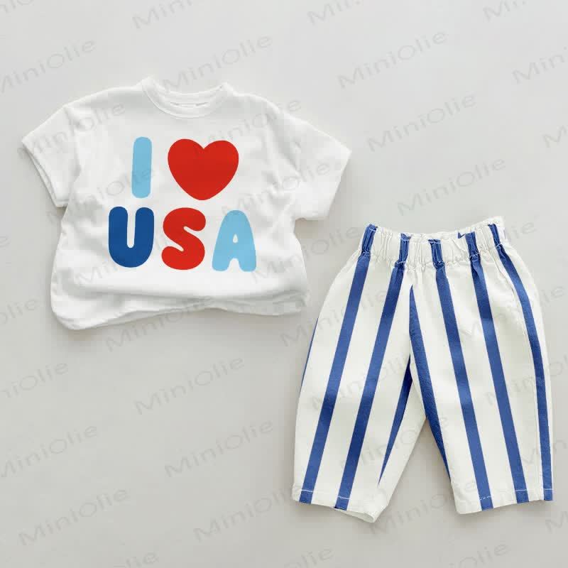 I ❤ USA Baby Blue Vertical Striped 2-piece Set - White&Blue - 2-3T - image 1