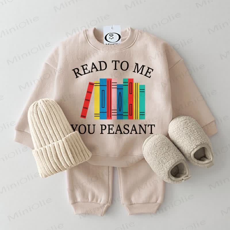 READ TO ME YOU PEASANT Baby Sweatshirt 2-piece Set - Beige - 2-3T - image 1