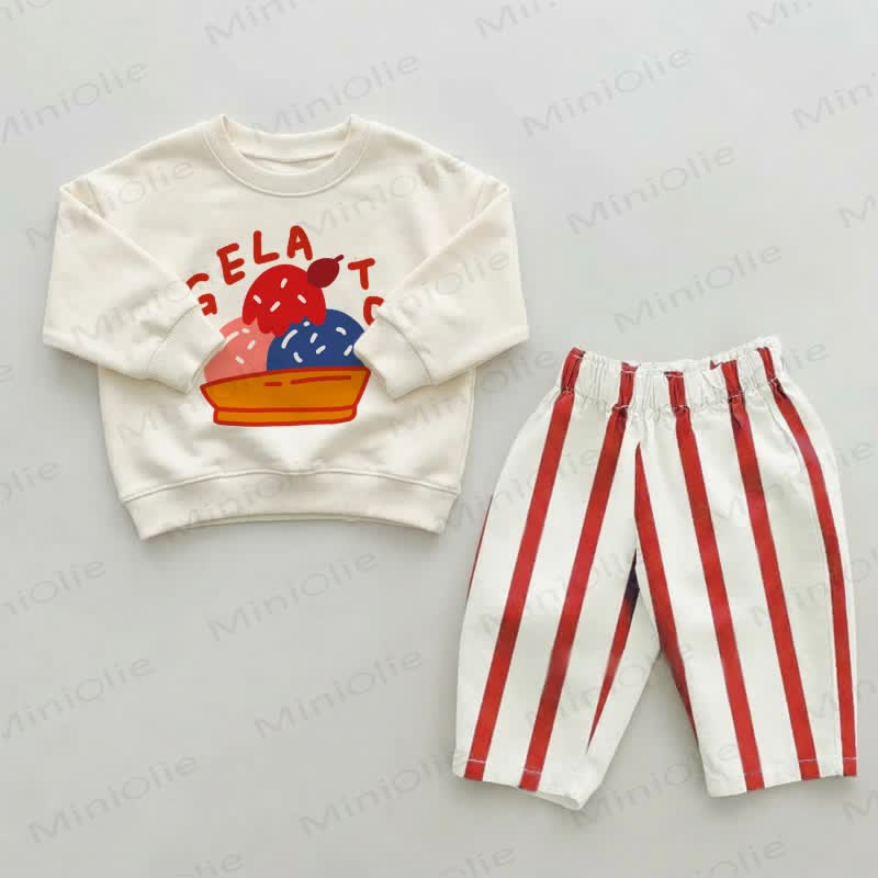 GELATO Baby Toddler Red Striped Pants 2-piece Set - Beige&Red - 2-3T - image 1
