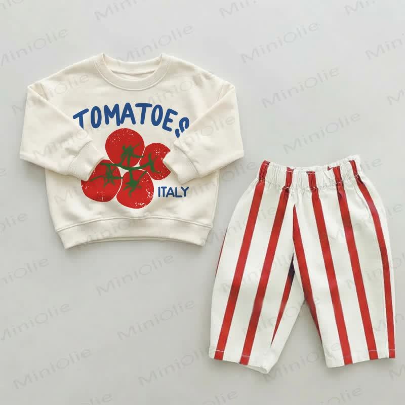 TOMATOES ITALY Baby Toddler Red Striped Pants 2-piece Set - Beige&Red - 2-3T - image 1
