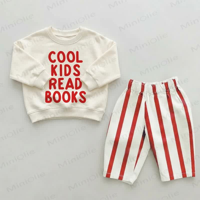 COOL KIDS READ BOOKS Baby Toddler Red Striped Pants 2-piece Set - Beige&Red - 2-3T - image 1