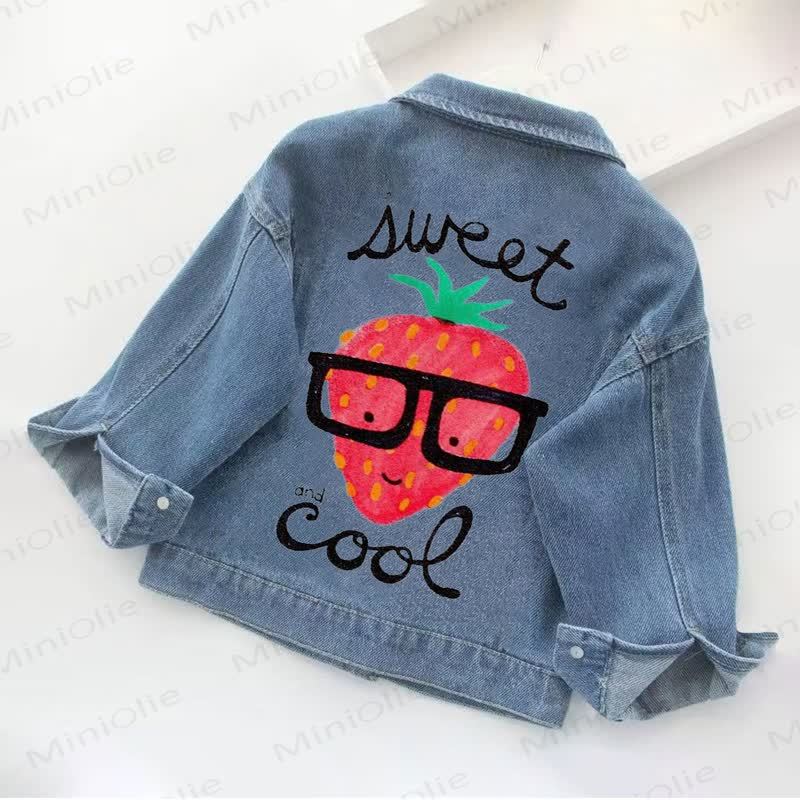 SWEET AND COOL Toddler Kid Strawberry Denim Jacket - Blue - 10-11T - image 1