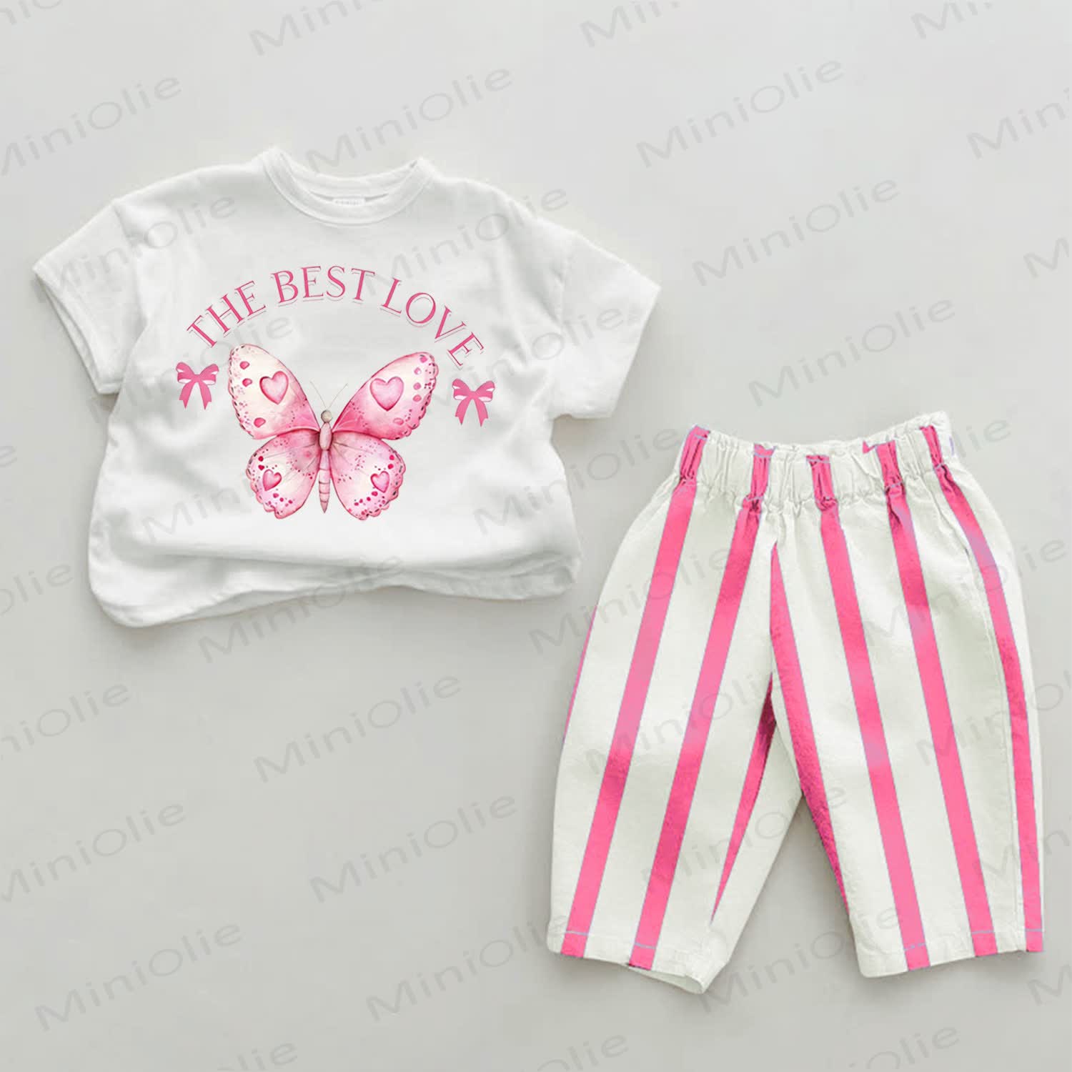 THE BEST LOVE Butterfly Baby Pink Bowknot 2-piece Set - White&Pink - 2-3T - image 1