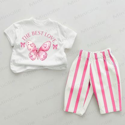 THE BEST LOVE Butterfly Baby Pink Bowknot 2-piece Set - White&Pink - 2-3T - image 1