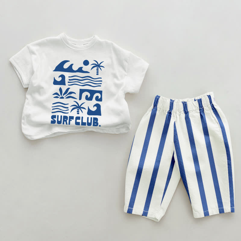 SURF CLUB. Baby Blue Vertical Striped 2-piece Set - White&Blue - 2-3T - image 1