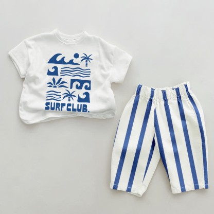 SURF CLUB. Baby Blue Vertical Striped 2-piece Set - White&Blue - 2-3T - image 1