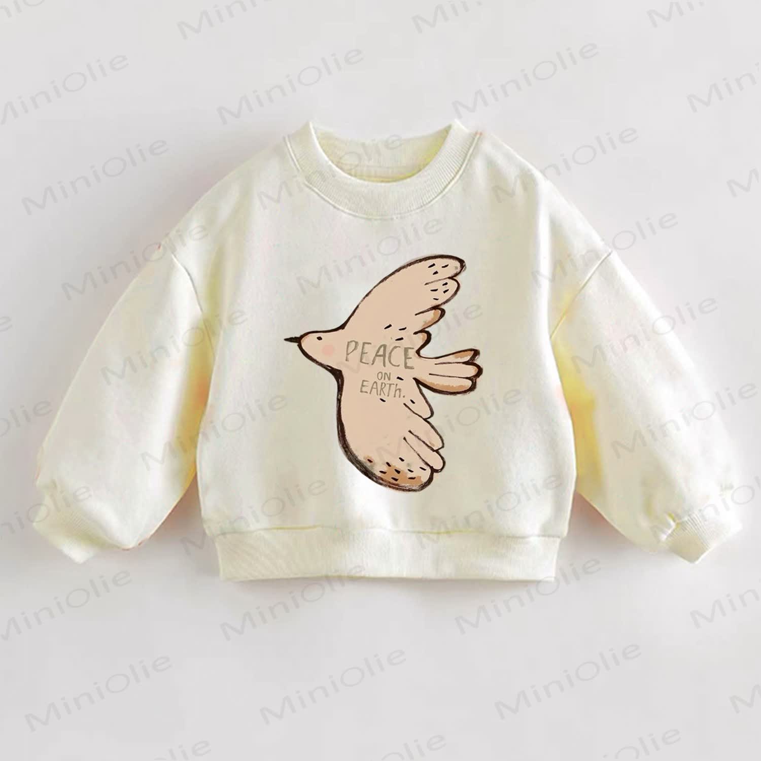 PEACE ON EARTH Flying Pigeon Toddler Sweatshirt Long Sleeve Pullover - Cream - 3-5T - image 1