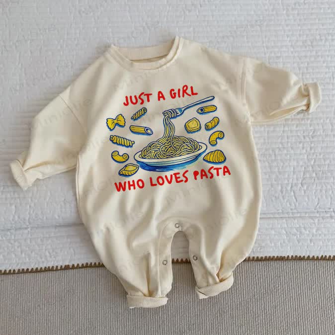 JUST A GIRL WHO LOVES PASTA Baby Toddler Beige Romper - Beige - 2-3T - image 1