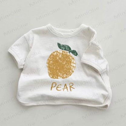 Yellow Pear Print Baby T-Shirt – Cute Short Sleeve Kids Tee - White - 18-24M - image 1