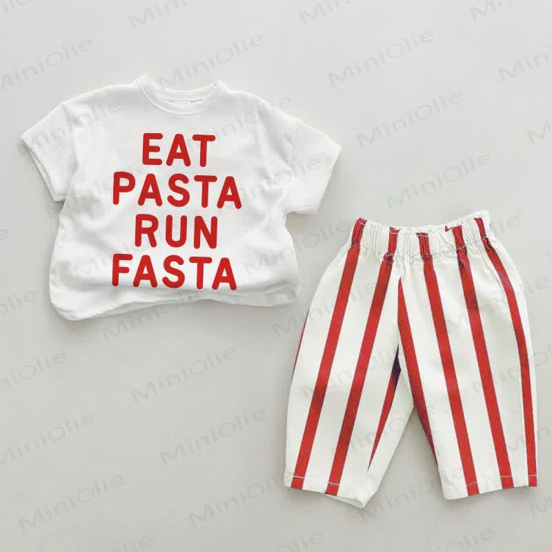 EAT PASTA RUN FASTA Baby Red Vertical Striped 2-piece Set - White&Red - 2-3T - image 1