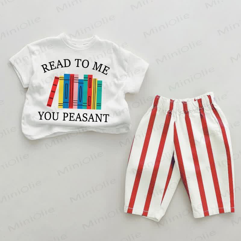 READ TO ME YOU PEASANT Baby Red Vertical Striped 2-piece Set - White&Red - 2-3T - image 1
