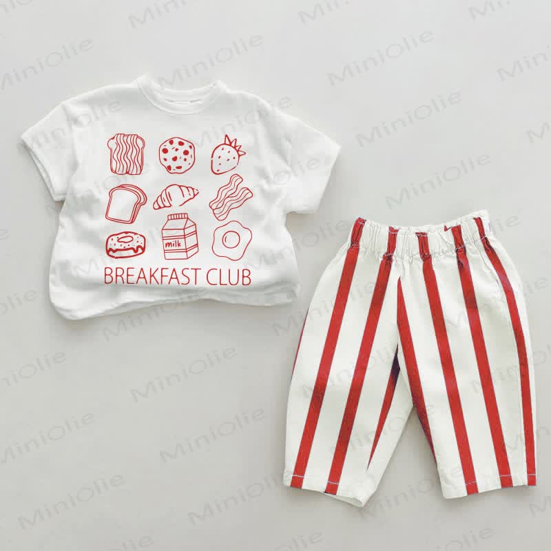 BREAKFAST CLUB Baby Red Vertical Striped 2-piece Set - White&Red - 2-3T - image 1