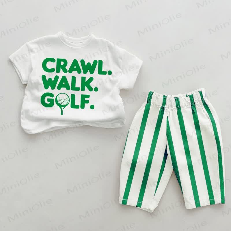 CRAWL. WALK. GOLF. Baby Green Vertical Striped 2-piece Set - White&Green - 2-3T - image 1