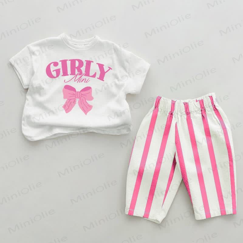 GIRLY MINI Baby Pink Vertical Striped 2-piece Set - White&Pink - 2-3T - image 1