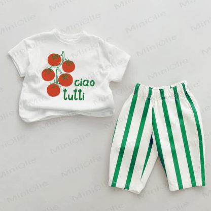 CIAO TUTTI Baby Tomatoes Green Vertical Striped 2-piece Set - White&Green - 2-3T - image 1