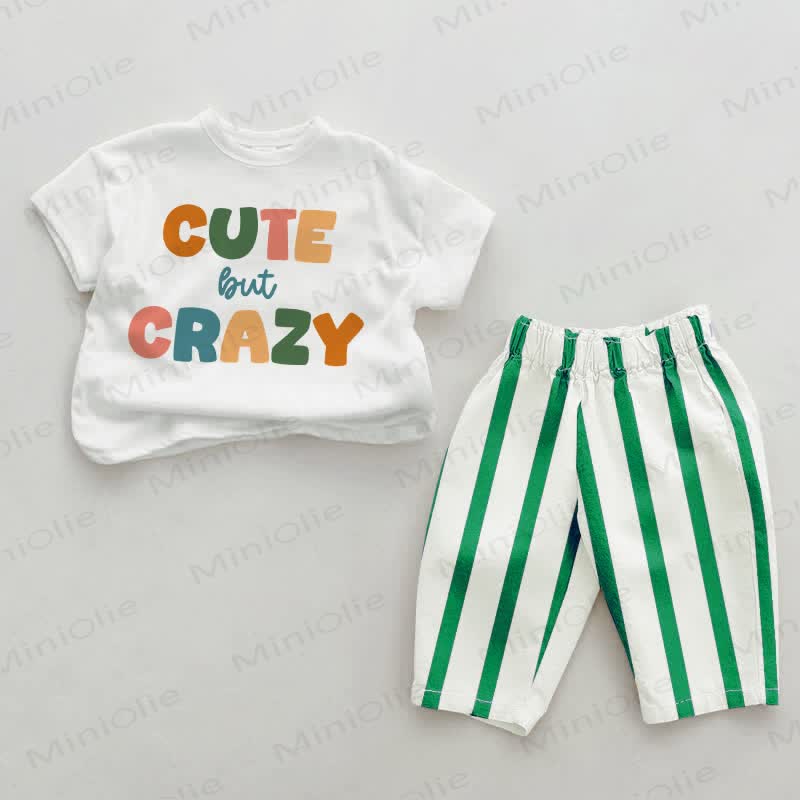 CUTE BUT CRAZY Baby Green Vertical Striped 2-piece Set - White&Green - 2-3T - image 1