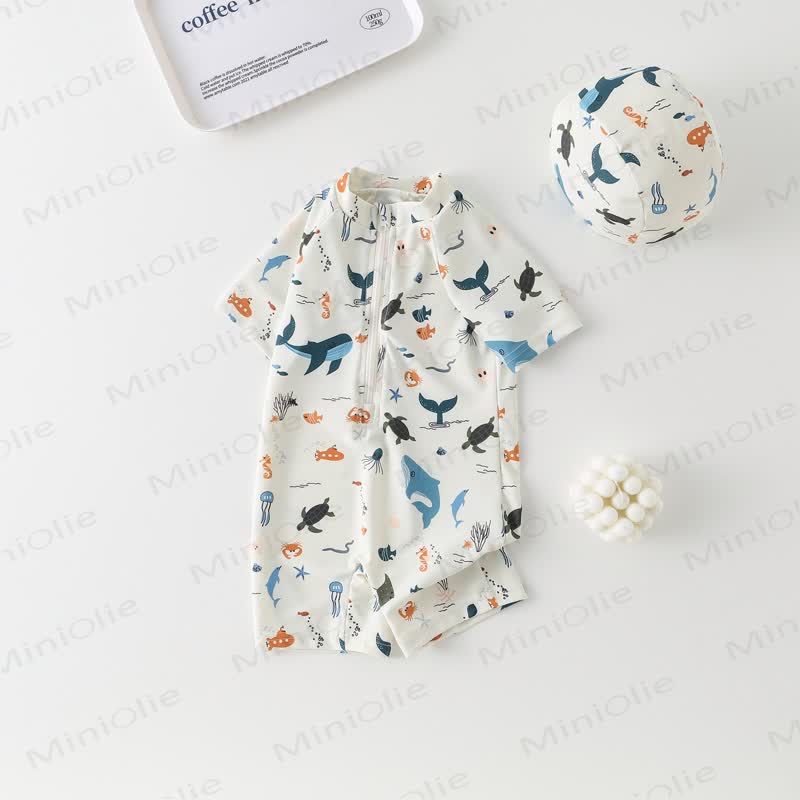 Toddler Boy Whale Turtle Swimsuit with Hat - image 2