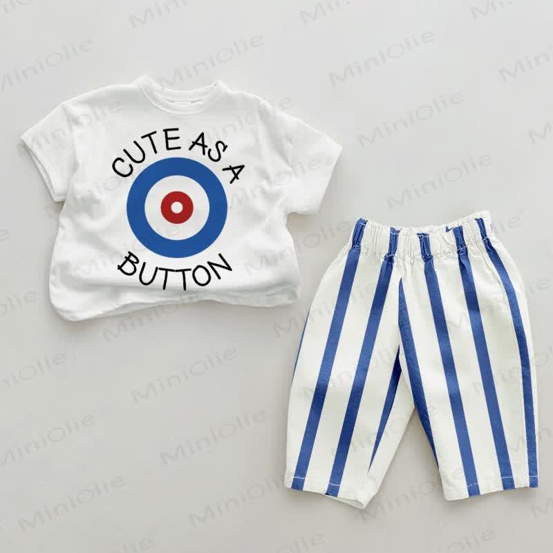 CUTE AS A BOTTON Baby Blue Striped Pants 2-piece Set - White&Blue - 2-3T - image 1