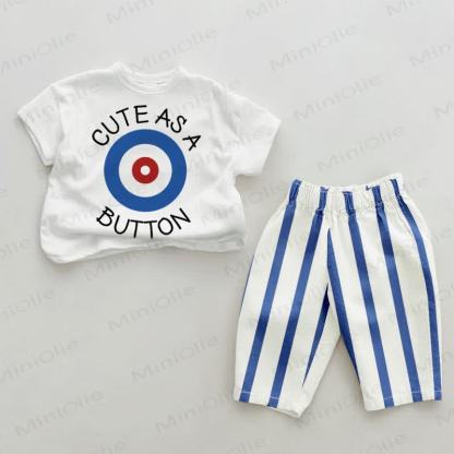 CUTE AS A BOTTON Baby Blue Striped Pants 2-piece Set - White&Blue - 2-3T - image 1