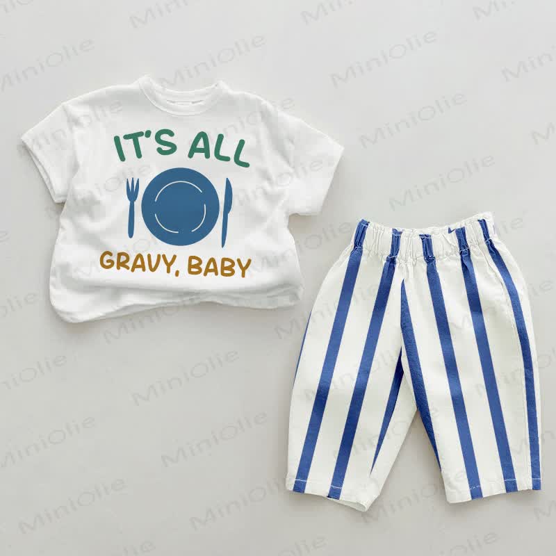 IT'S ALL GRAVY,BABY Baby Blue Striped Pants 2-piece Set - White&Blue - 2-3T - image 1