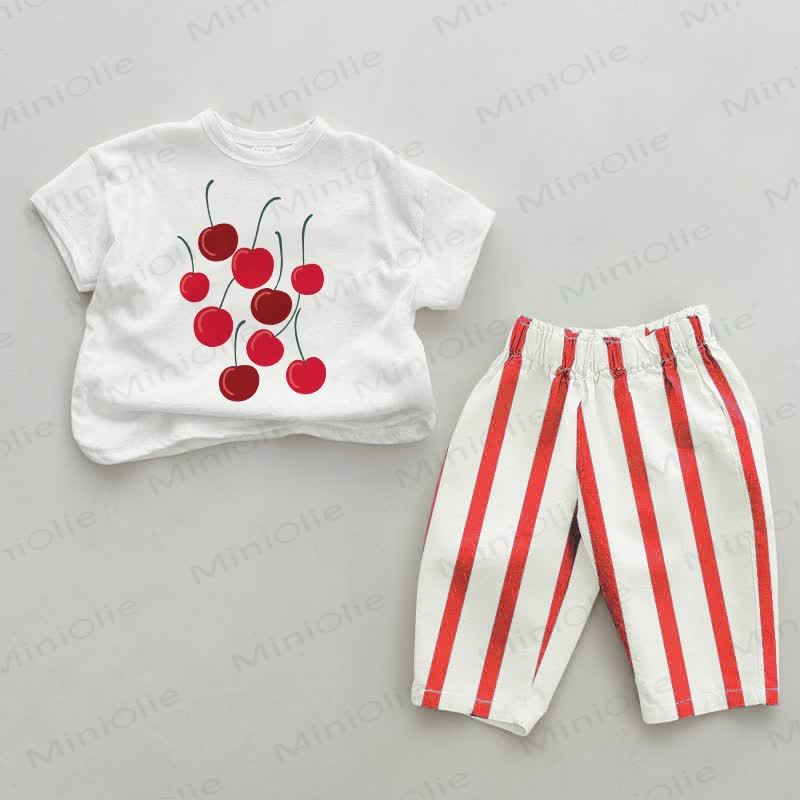 Floating Cherry Baby Red Vertical Striped 2-piece Set - White&Red - 2-3T - image 1