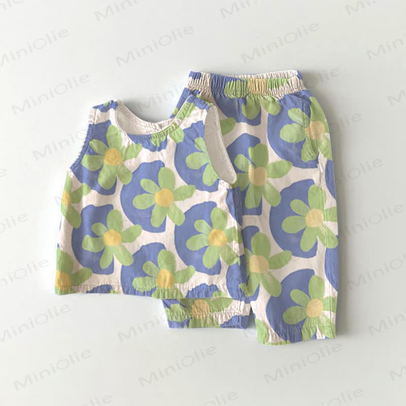 Baby 2-piece Flower Dot Blue Sleeveless Set - Blue - 2-3T - image 1
