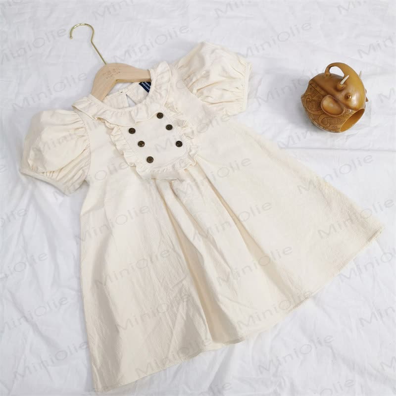Baby Toddler Solid Color Ruffled Collar Dress - Beige - 4-5T - image 2