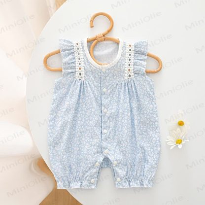 Baby Floral Ruffled Sleeves Romper - Blue - 18-24M - image 3