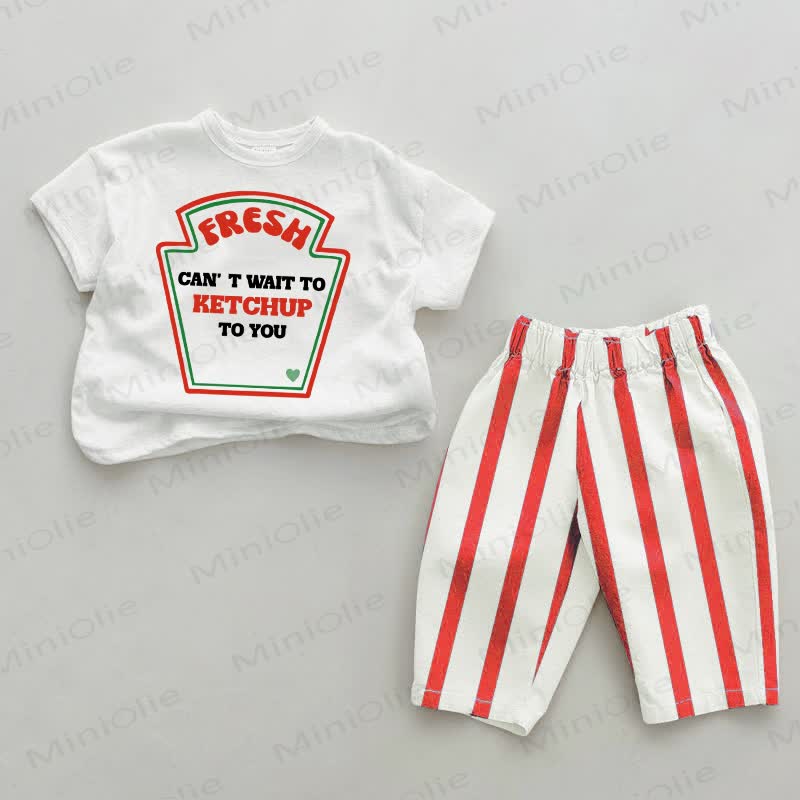 CAN'T WAIT TO KETCHUP TO YOU Baby Red Striped 2-piece Set - White&Red - 2-3T - image 1