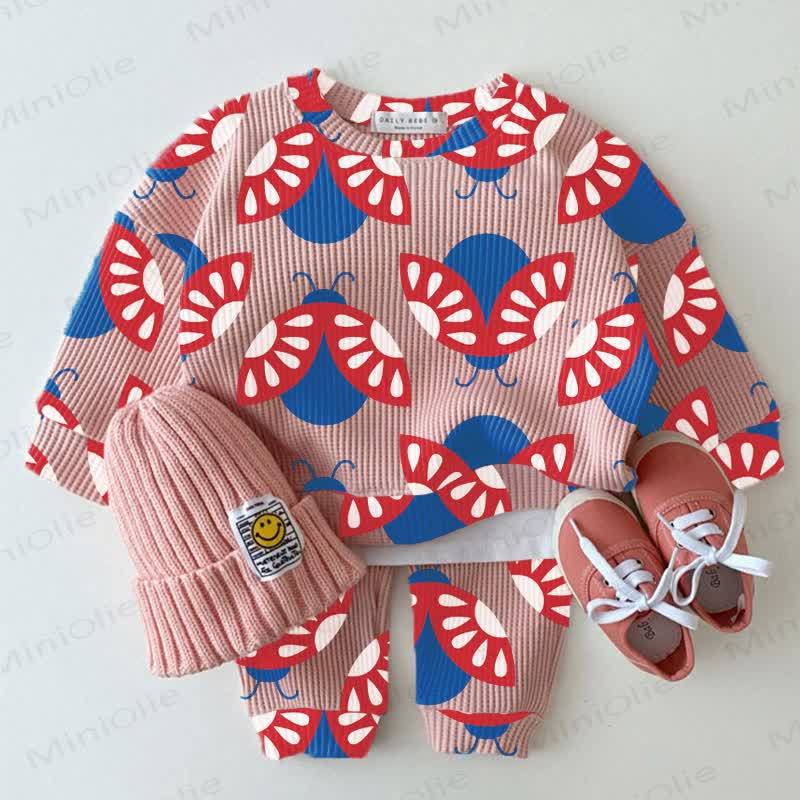 Baby Waffle Red &blue Ladybug Sweatshirt 2-piece Set - Pink - 18-24M - image 1