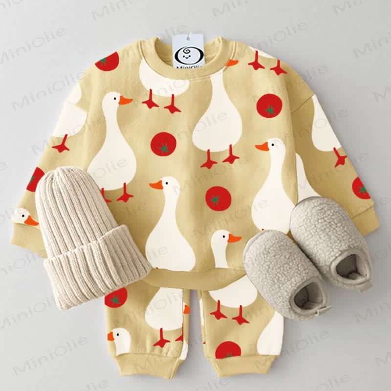 Baby Goose & Tomatoes Yellow Sweatshirt 2-Piece Set - Yellow - 2-3T - image 1
