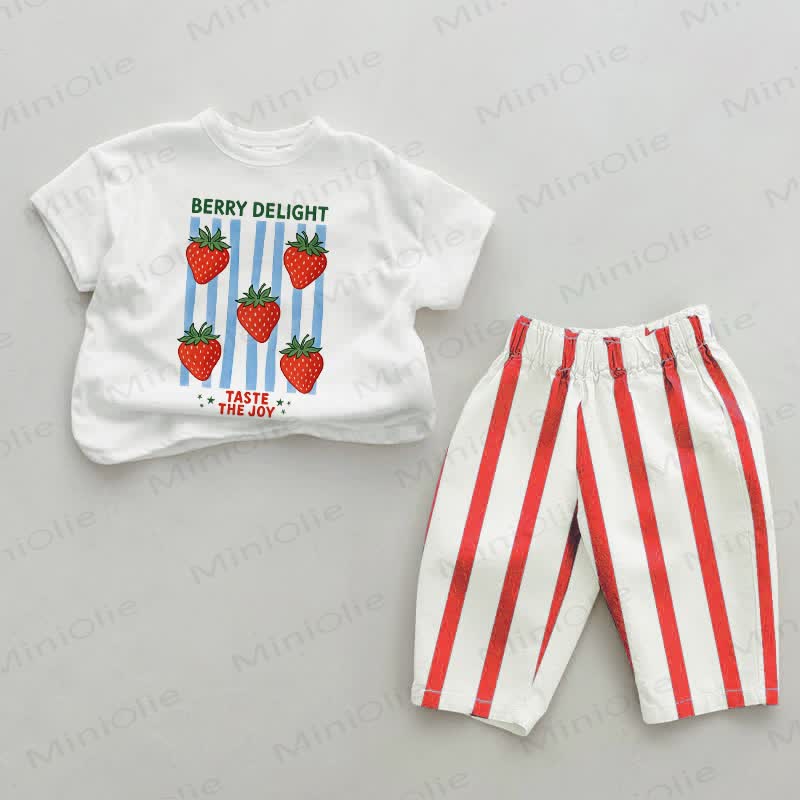 BERRY DELIGHT TASTE THE JOY Baby Red Vertical Striped 2-piece Set - White&Red - 2-3T - image 1
