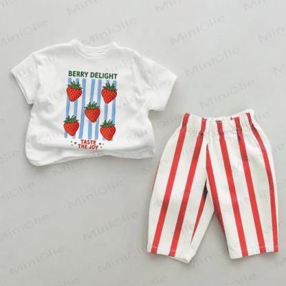 BERRY DELIGHT TASTE THE JOY Baby Red Vertical Striped 2-piece Set - White&Red - 2-3T - image 1