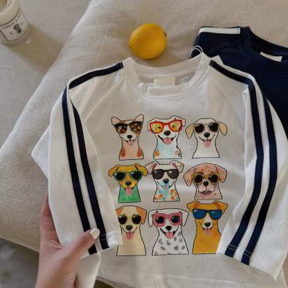 Toddler Cool Dogs White Long-sleeved Striped Top - White - 4-5T - image 1