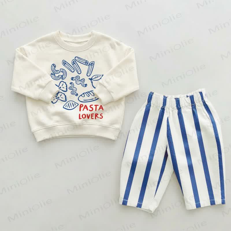 PASTA LOVERS Baby Toddler Blue Striped Pants 2-piece Set - Beige&Blue - 2-3T - image 1