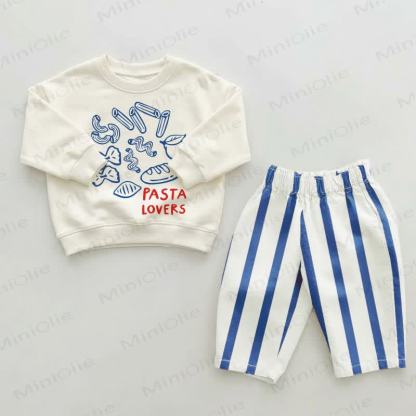 PASTA LOVERS Baby Toddler Blue Striped Pants 2-piece Set - Beige&Blue - 2-3T - image 1