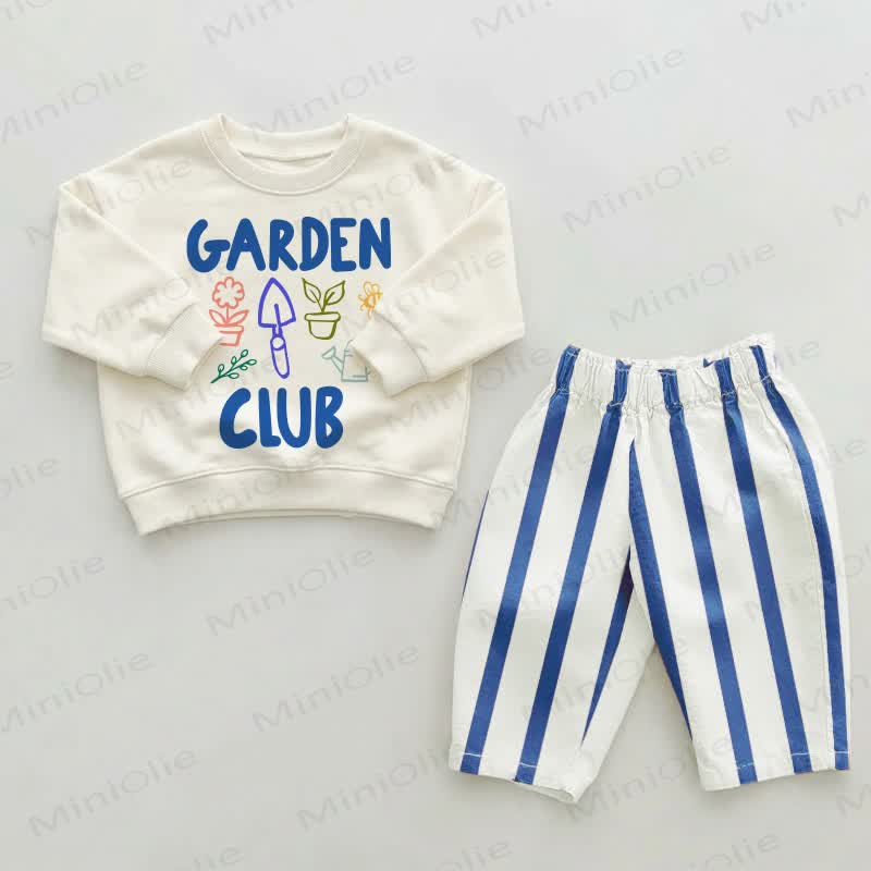 GARDEN CLUB Baby Toddler Blue Striped Pants 2-piece Set - Beige&Blue - 2-3T - image 1