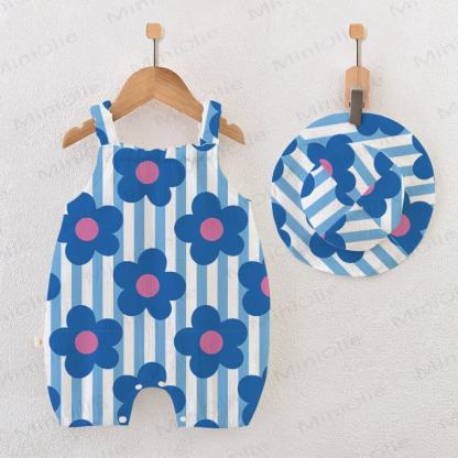 Baby Blue Flower Striped Romper with Hat - Blue - 18-24M - image 1